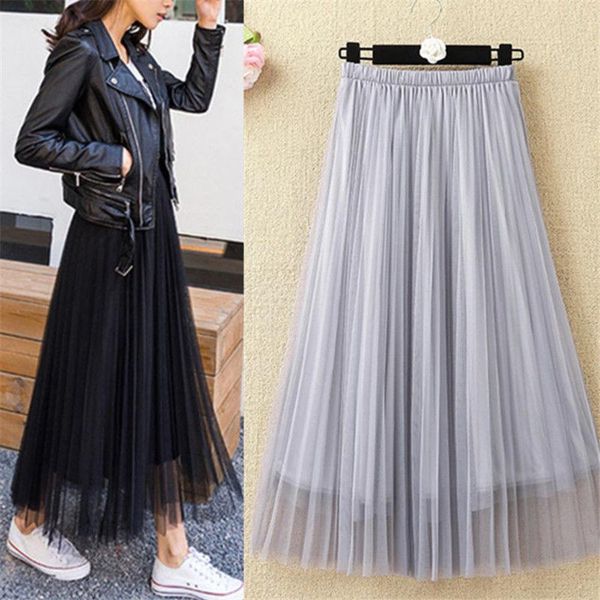 

2020 spring new phnom penh high waist large pendulum medium long net gauze skirt, Black