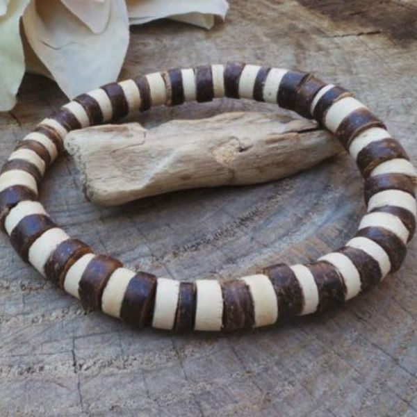 

mens surfer bracelet mens beaded bracelet wood bead stretch, Black