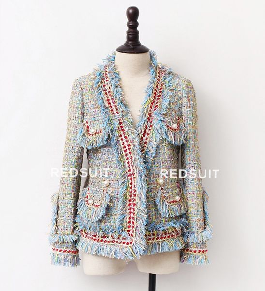 

tweed jacket coat spring autumn women's woolen cashmere coat long-sleeve slim tassel pearl button elegant runway jacket, Black;brown