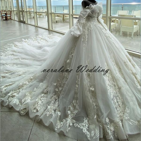 Imagens reais árabe aso ebi vestido de noiva mangas compridas puro vestido de baile vestido de nupcial lace grande arco vestidos de novia vestidos de festa
