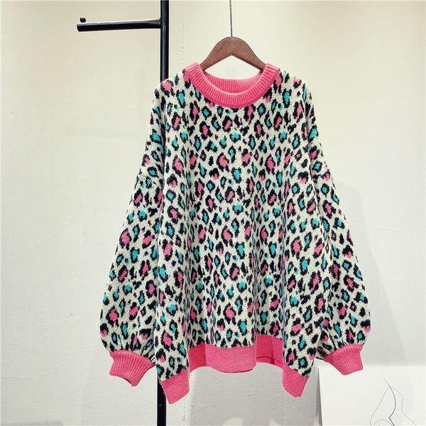 

2021 new autumn o-neck long sleeve warm thick sweater leopard print winter women pullovers pull femme dakg, White