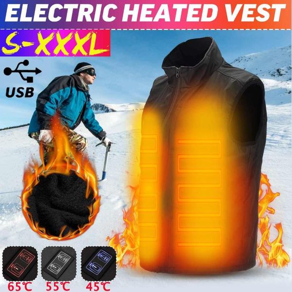 

men outdoor heating down sleeveless vest jacket usb intelligent lightweight warm heated jacket vest winter body warmer, Gray;blue