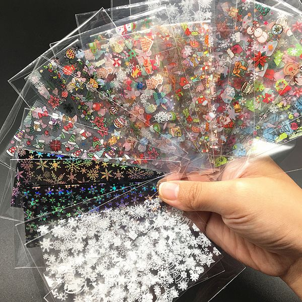

new15 rolls christmas foils for nails transfer paper sticker santa claus sliders adhesive wraps xmas diy nail art decorations