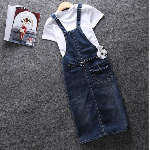 

casual dresses 2021 spring summer denim women's dress loose spaghetti strap large size jeans vintage female overalls -5xl1, Black;gray