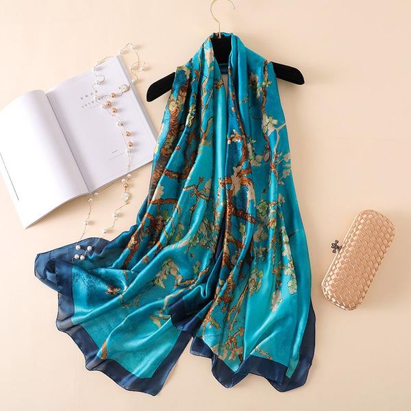 

2020 new elegant atmosphere sunscreen silk scarf women long print shawl fashion trend sweet warm bib, Blue;gray