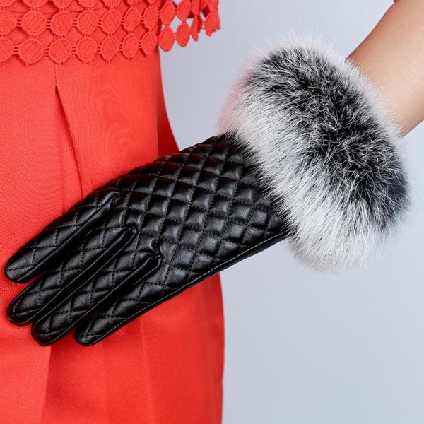 

ladies boutique leather gloves lattice touch screen multifunction plus suede leather cycling driving gloves, Blue;gray