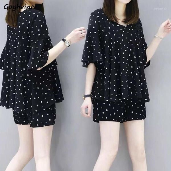 

sets women o-neck polka dot sweet girls elastic waist loose thin comfortable plus size 5xl leisure chic ulzzang popular womens1, Gray