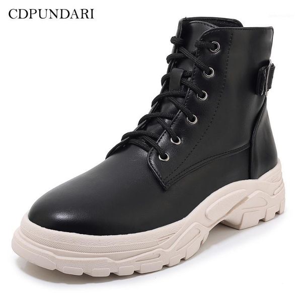 

boots cdpundari 2021 black white combat for women platform ankle ladies winter shoes woman1
