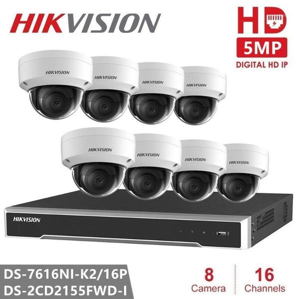 

cameras hikvision poe nvr kit 16 channel 8pcs hd 5mp dome ip camera h.265 with audio function p2p cctv system1