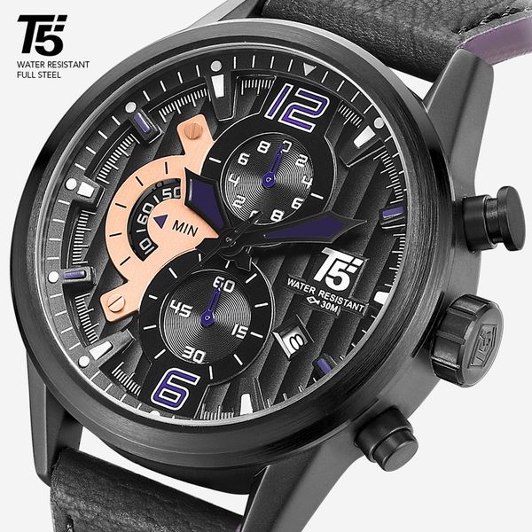 

men's sports watch, quartz timer, luxury, waterproof, black, t5, Slivery;brown