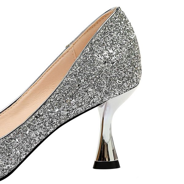 

women 7cm high heels glitter valentine pumps lady plus size 43 wedding bridal low kitten heels scarpins crystal gold shoesmultifunction, Black