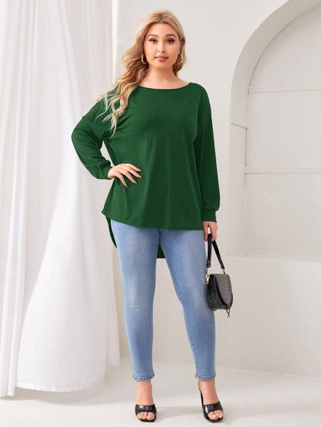 

plus crisscross back dip hem tee y182#, Black