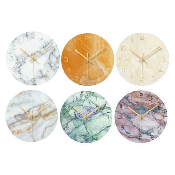 

marble silent non-ticking wall clock glass decorative for office kid bedroom