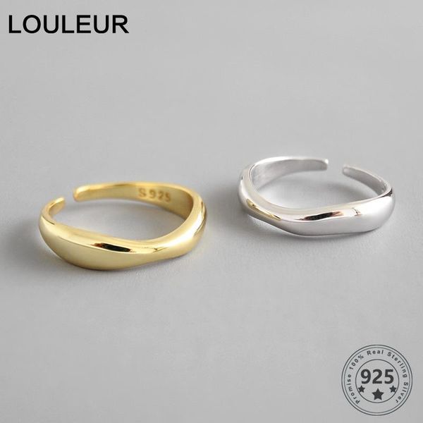 

cluster rings louleur 100% 925 sterling silver open ring for women ins minimalist irregular wave pattern gold color jewelry bijoux birthday, Golden;silver