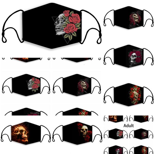 

face printed factory masks halloween skull party rose cover mouth breathable dust pm2.5 washable reusable adjustable 3 pxgbn