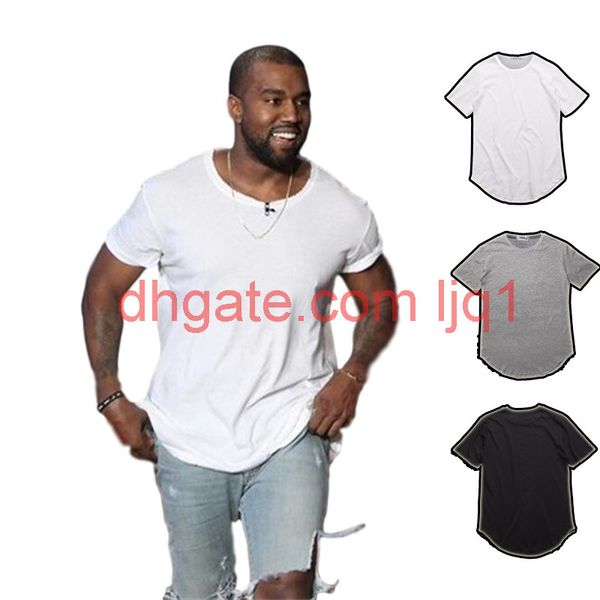

men's t shirt kanye west extended t-shirt men's clothing curved hem long line tees hip hop urban blank justin bieber shirts tx135, White;black