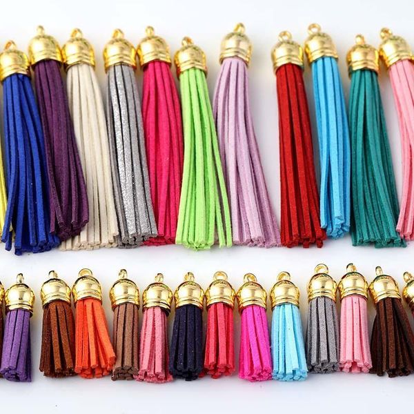 

10pc lot imitation suede tassel fringe keychain leather tassels caps straps diy jewelry making charms pendants craft accessories h jllbbo
