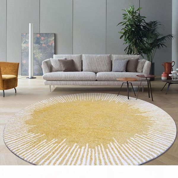 

post modern yellow color round shaped geometric living room rug, big size nordic style home decoration weaved bedside carpet