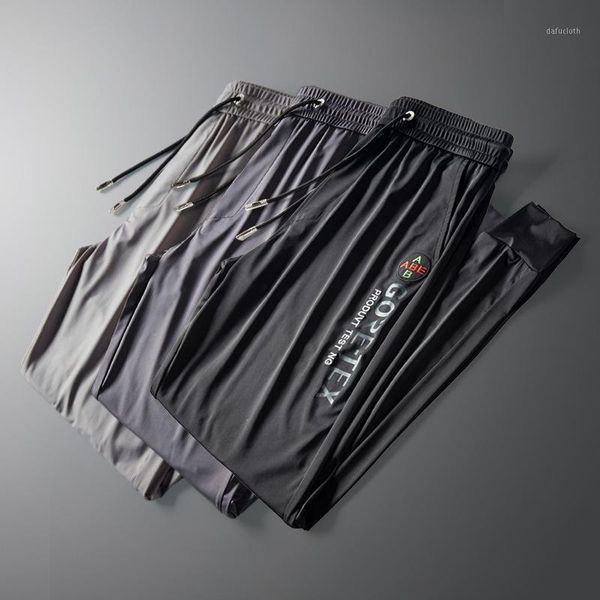 

quick-drying summer silky new ultra-thin track men slim elastic waist embroidery drawstring outdoor pants large size 5xl1, Black