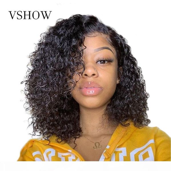 

13x4 water wave short bob wigs pre plucked with baby hair human hair wig for women 130 remy lace front brazilian hair wigs, Black