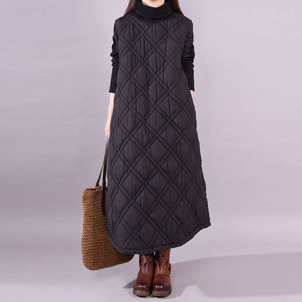 

cotton with sleeve thickening large dress high neck winter long skirt, Black;gray
