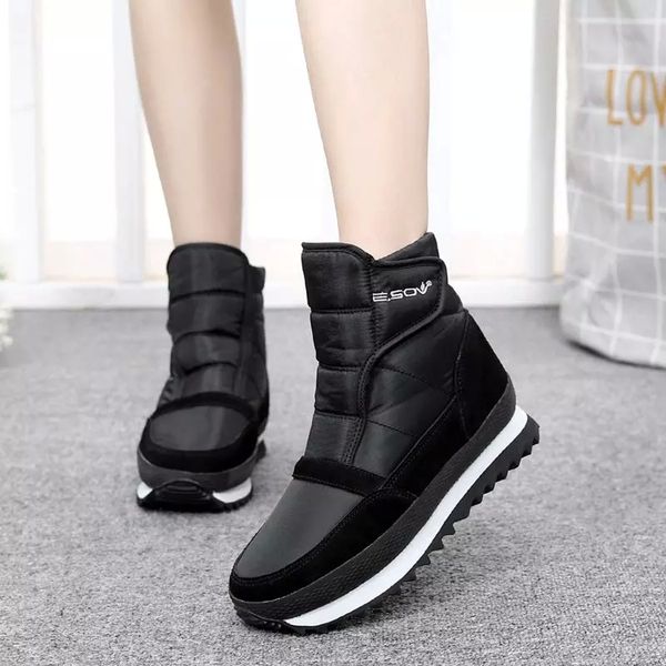 

winter snow boots women shoes 2020 fashion waterproof platform shoes woman ankle boots basic warm plush women botas mujer #696a, Black