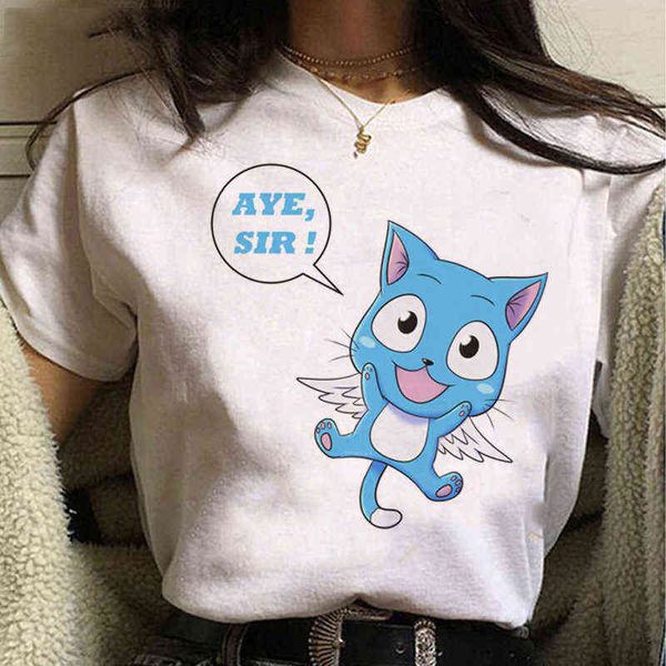 2021 Hot Anime giapponese Fairy Tail T Shirt Donna Kawaii Hip Hop Estate Top Cartoon Graphic Tees Unisex Harajuku T-shirt Donna G220310