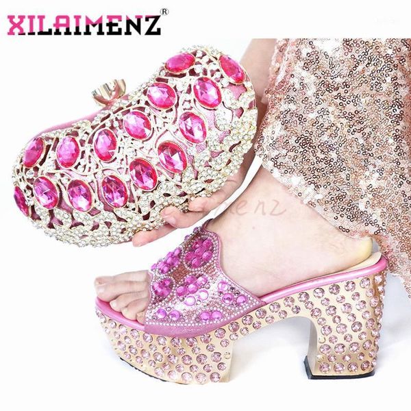 

novelty new comming in pink color with platform italian lady shoes and bag to math high heelsl with shinning crystal for party1, Black