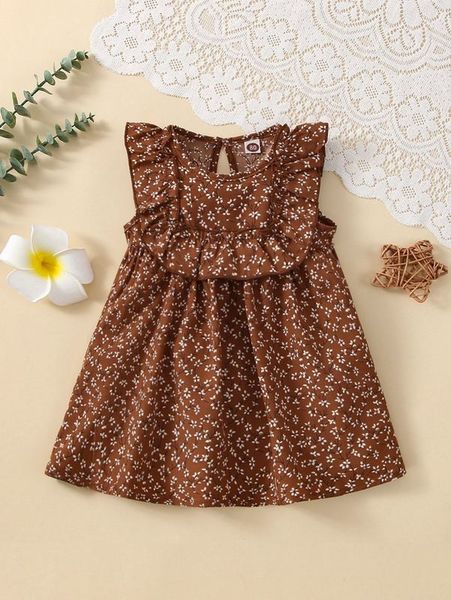 

baby ditsy floral print ruffle dress she, Red;yellow