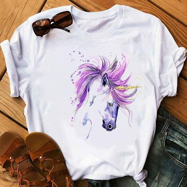 

watercolor horse print women tshirt women casual funny t shirt gift for lady yong girl tee white t shirt vintage clothes