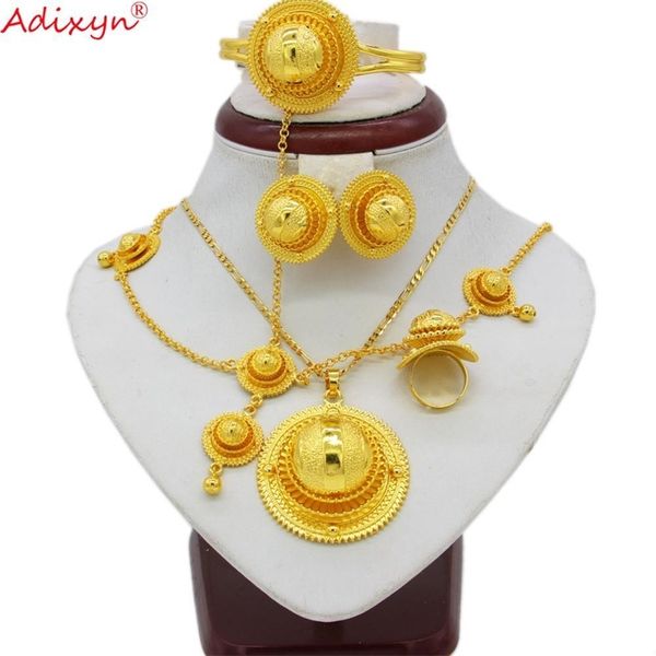

adixyn ethiopian jewelry sets pendant/necklace/earrings/ring/bangles/hairchain for women gold color african bride gifts n06153 t200302, Slivery;golden
