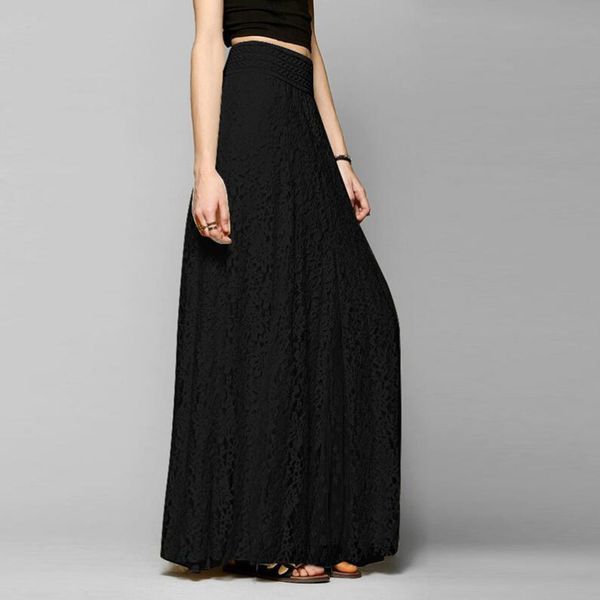

new solid slim high waist hollow lace skirt summer tulle european style women long black skirt 1014