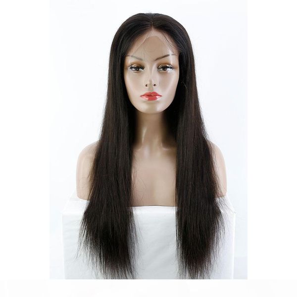 

360 full lace human hair wig for black women pre plucked silky straight 150 density brazilian 360 lacefront human hair wigs bleached knots, Black;brown