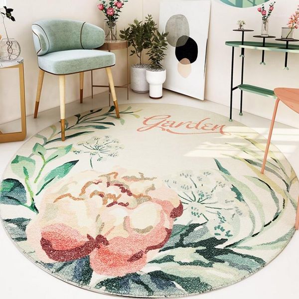 

carpets japanese style fleece fabric soft touch pastoral floral floor mat , round shaped decoration coffee table carpet1