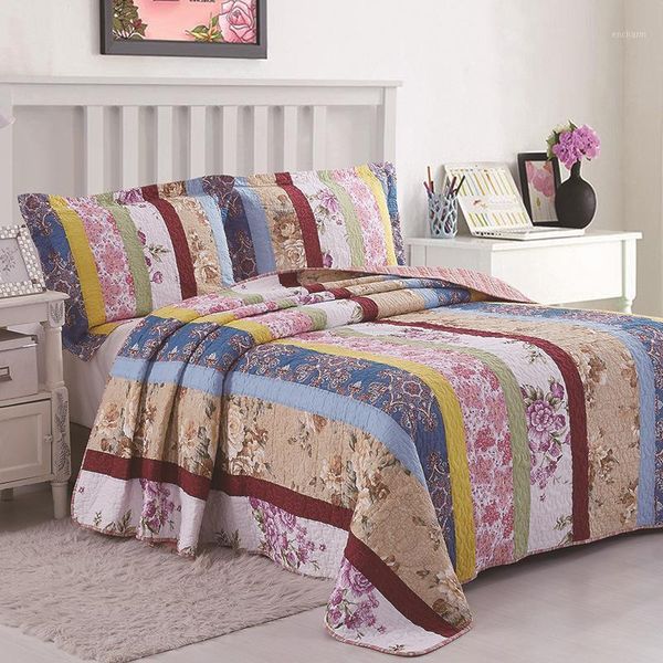 

famvotar vibrant floral patchwork quilt set 100% cotton bedspread embroidered stitching coverlet set ultra soft stripe quilts1