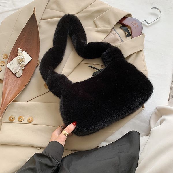 

soft plush cute small shoulder bags for women winter warm simple wild handbags women's trending armpit bag c1223