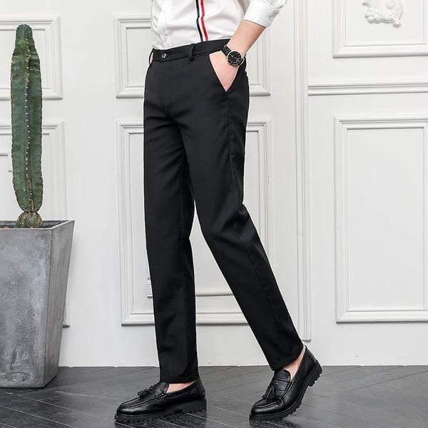 

men's suit pants casual slim-fit trousers men office pants blue male dress pantalon de vestir hombre khaki black business1, White;black