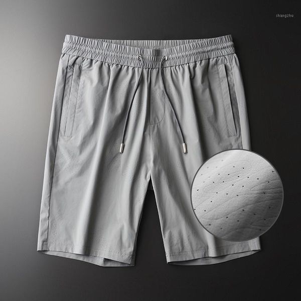 

minglu summer mens shorts solid collar silky cool and breathable grey man shorts plus size 4xl slim fit male pants1, White;black