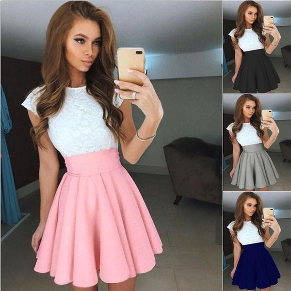 

2020 new kirts womens summer solid high waist simple skater skirt ladies party cocktail mini skirts faldas cortas #cjh, Black