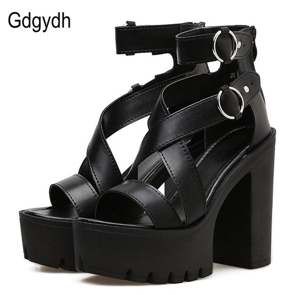 

gdgydh fashion solid platform women sandals summer shoes open toe rome style high heels fashion buckle gladiator shoes woman c1011, Black;white