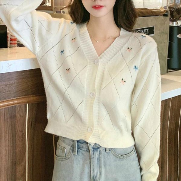 

women casual cardigan sweet knitted v-neck sweater thin coats female elegant long sleeve korean women's clothing autumn 20201, White