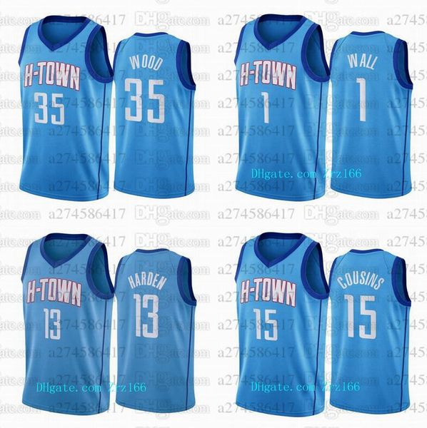 

men's basketball houston rockets 35 wood 13 harden 1 wall 17 tucker 2020-21 blue city jersey, Black;red
