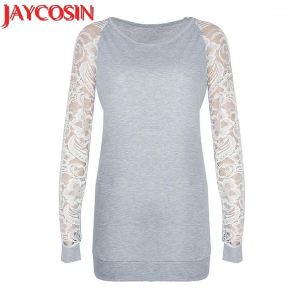 

sweatshirt fashion womens casual lace long sleeve crop o-neck pullover blouse sweatshirt female 40#1, Black