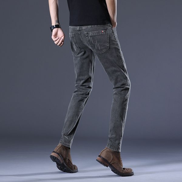 

2020 new smoke grey jeans men's autumn pants slim small foot elastic korean fashion, Blue