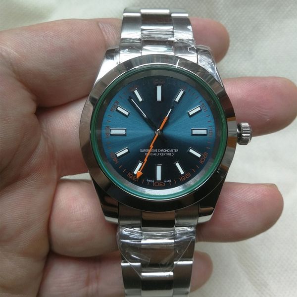 

automatic mechanical movment watch blue dial stainless steel men mens watches, Slivery;brown