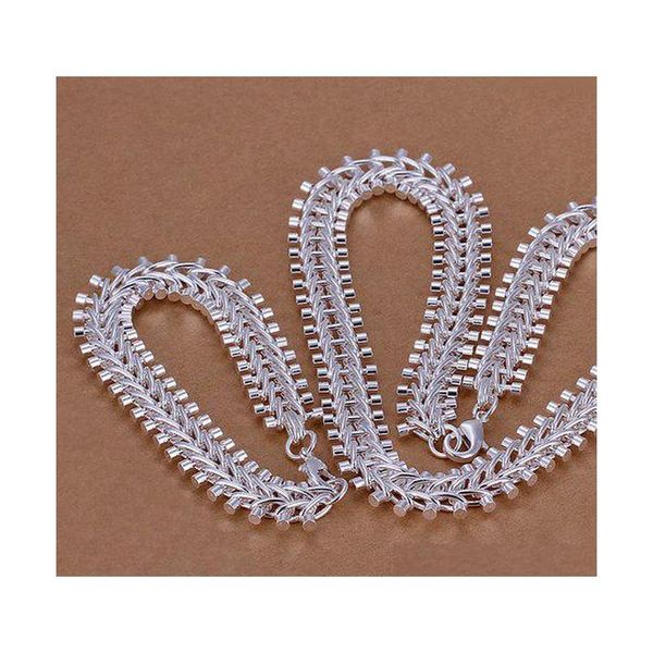 

so heavy fishbone shape 925 sterling silver jewelry sets ls-21.fashion 925 silver plated neckace bracelet set.support wholesale, 2z8js