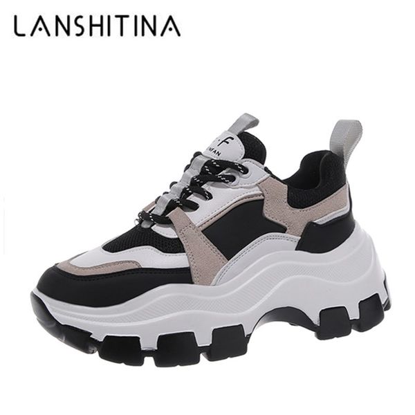 

2020 winter platform sneakers women spring 8cm thick bottom dad shoes height increased casual shoes breathing warm leisure shoes 1020, Black;white
