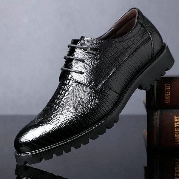 

new men's business dress casual shoes pointed crocodile pattern men's shoes men lace up oxfords c22-11, Black