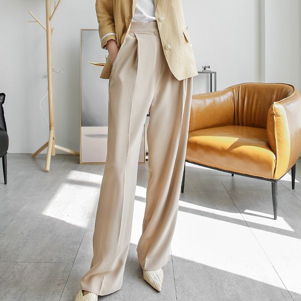 

2021 new sherhure white autumn pure color women wide legs straight fancy female pants j9nh, Black;white