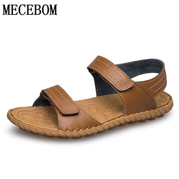 

summer men sandals comfortable genuine leather casual shoes hook-loop super light men's beach sandals gentleman sanda 5005m t200420, Black